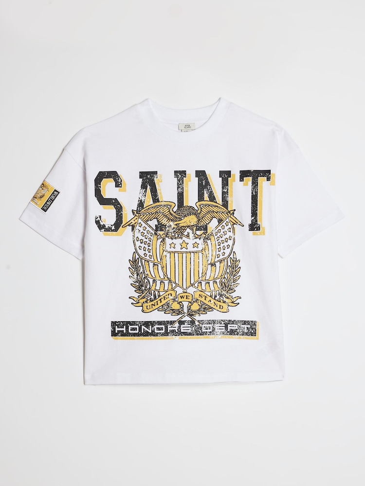 River Island lielizmēra Saint Club House grafiskais T-krekls - Attēls 1 no 4