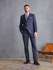 Navy Blue Tailored Signature TG Di Fabio Wool Rich Puppytooth Suit Jacket - Image 3 of 11