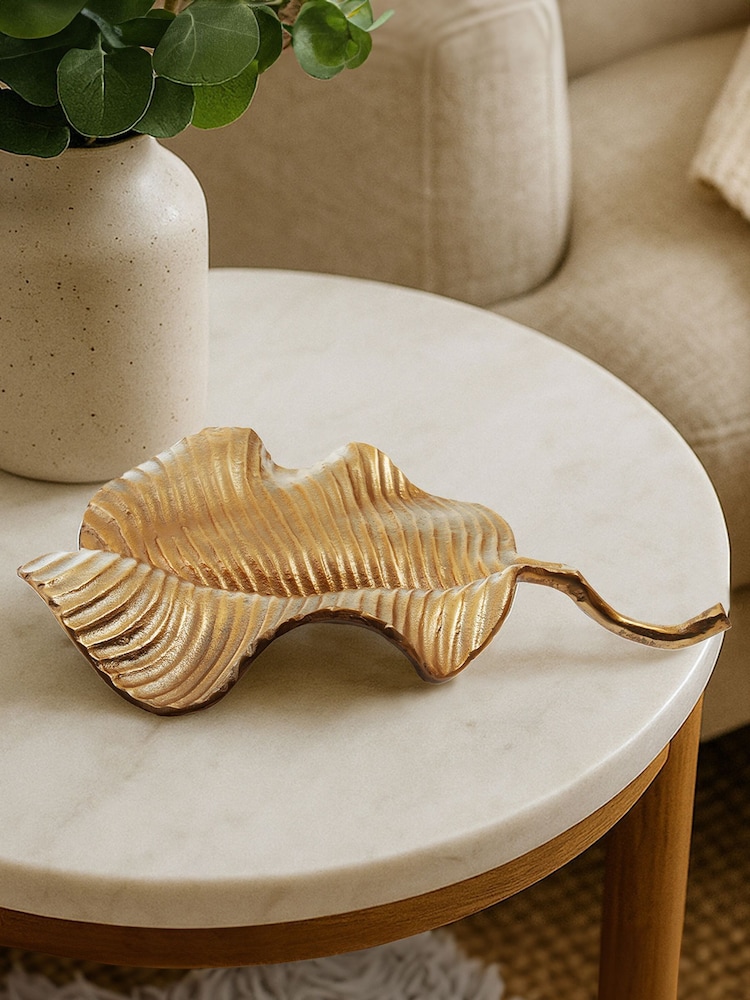 Fifty Five South Gold Prato Aluminium Leaf Dish - Image 1 of 3 Fifty Five South Gold Prato Aluminium Leaf Dish - Image 1 of 3