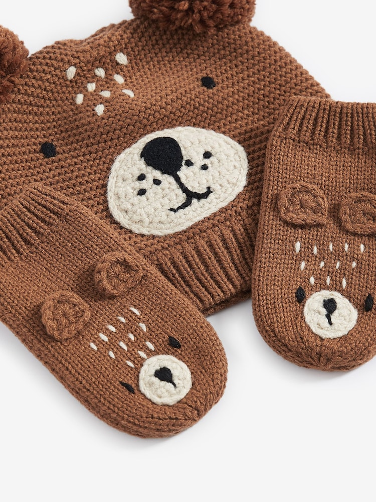 Brown Bear Hat & Mittens Set (3mths-6yrs) - Image 1 of 3