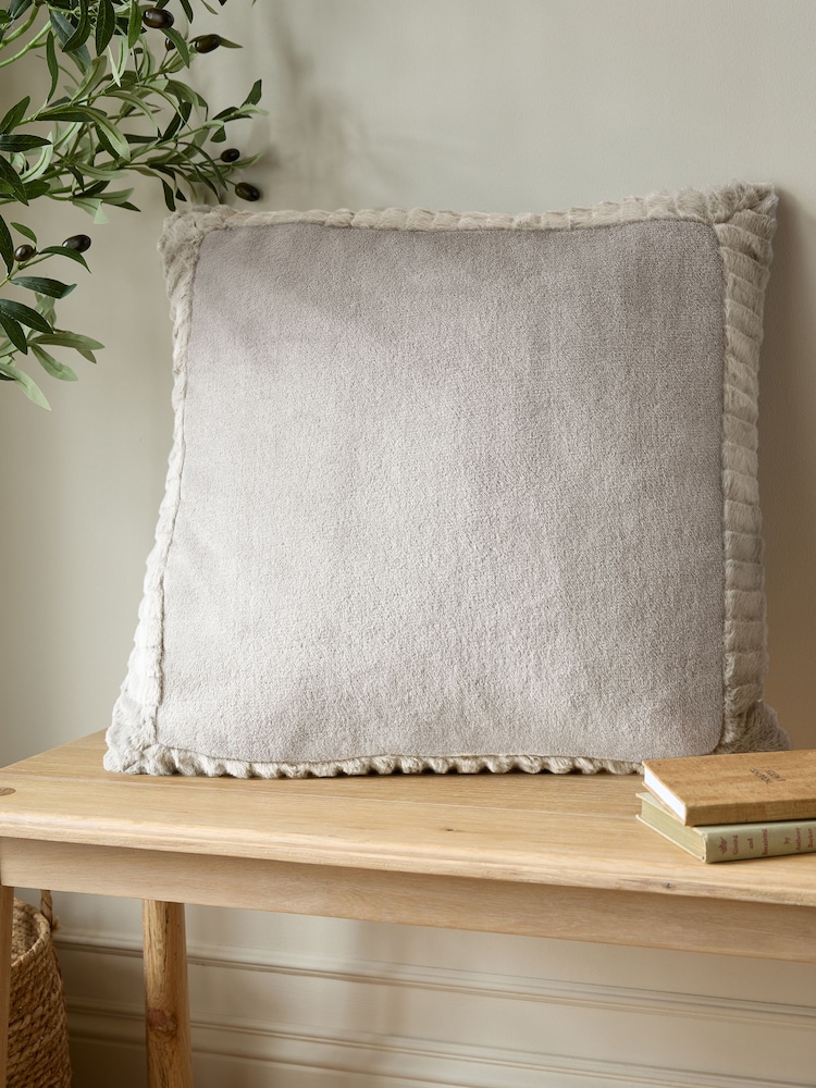 Catherine Lansfield Natural Velvet and Faux Fur Soft and Cosy Cushion - Image 1 of 3