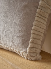 Catherine Lansfield Natural Velvet and Faux Fur Soft and Cosy Cushion - Image 2 of 3