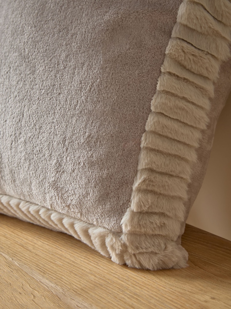 Catherine Lansfield Natural Velvet and Faux Fur Soft and Cosy Cushion - Image 2 of 3