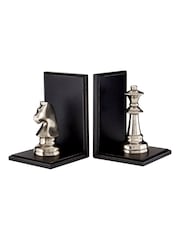 Fifty Five South Set of 2 Black Silver Kensington Townhouse Chess Piece Bookends - Image 1 of 1