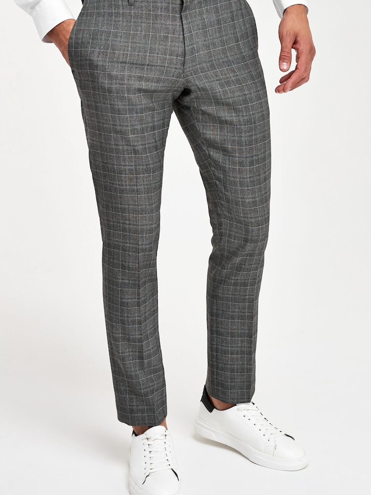 Grau - Slim Fit - Elegante Hose mit Karomuster - Bild 1 von 5 Grau - Slim Fit - Elegante Hose mit Karomuster - Bild 1 von 5
