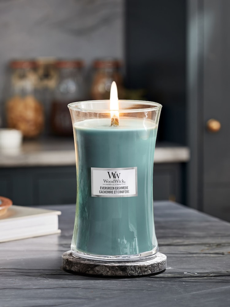 Woodwick Blue Large Evergreen Cashmere Scented Jar Candle - Image 1 of 3