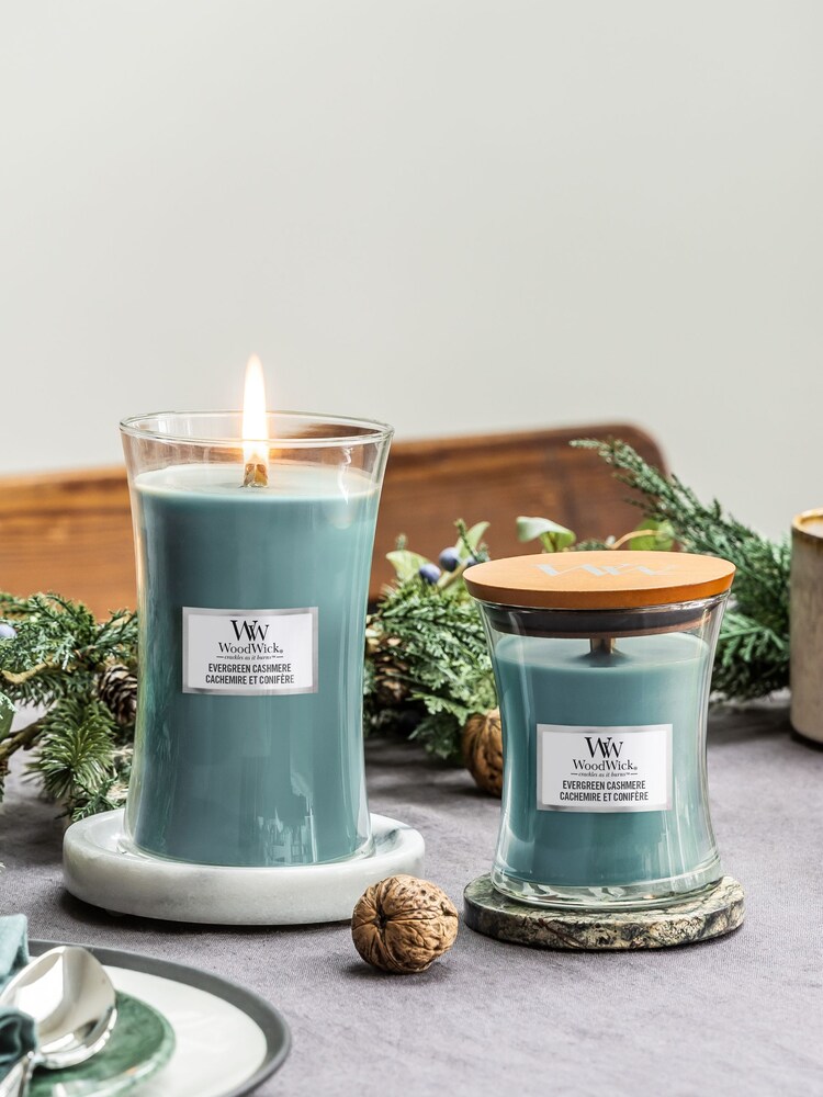 Woodwick Blue Large Evergreen Cashmere Scented Jar Candle - Image 3 of 3