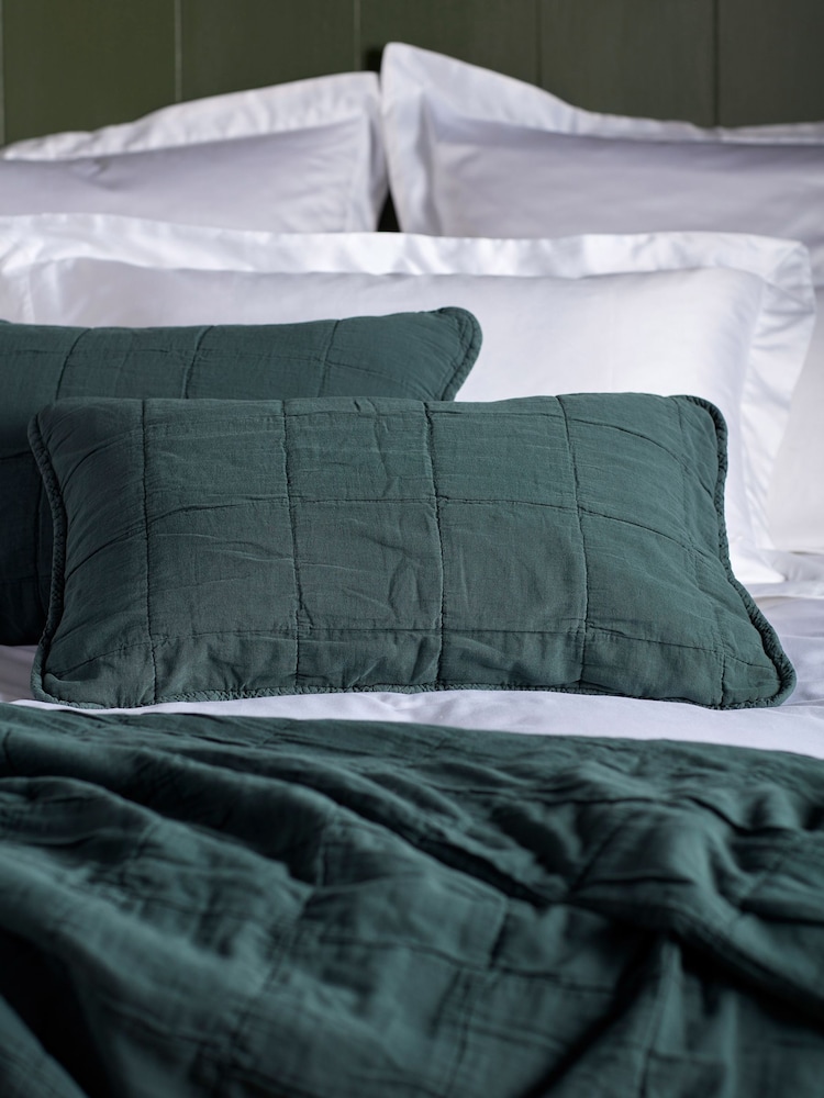 Secret Linen Store Darkest Spruce Finn Quilted Cushion Cover - Image 1 of 1 Secret Linen Store Darkest Spruce Finn Quilted Cushion Cover - Image 1 of 1