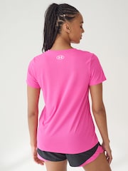Under Armour Bright Pink Tech V Neck T-Shirt - Image 3 of 7