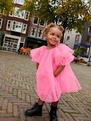 Fluro Pink Mesh Party Dress (3mths-8yrs) - Image 1 of 4