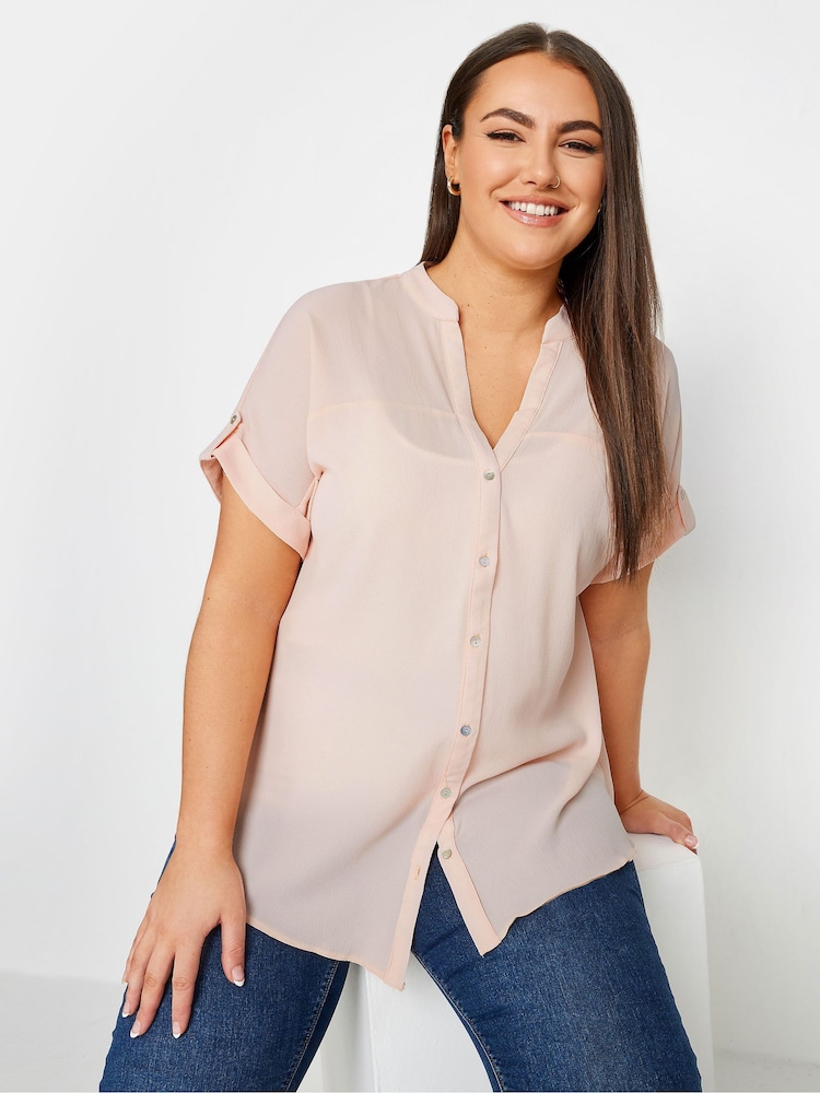 Yours Curve Pink Half Placket Blouse - Image 1 of 4 Yours Curve Pink Half Placket Blouse - Image 1 of 4