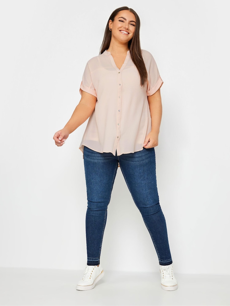 Yours Curve Pink Half Placket Blouse - Image 2 of 4 Yours Curve Pink Half Placket Blouse - Image 2 of 4