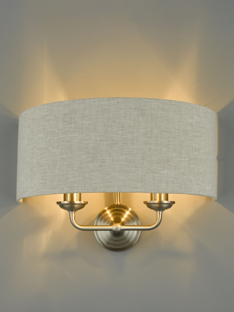 Laura Ashley Satin Nickel Sorrento 2 Light Wall Light Lamp Shade - Image 1 of 5