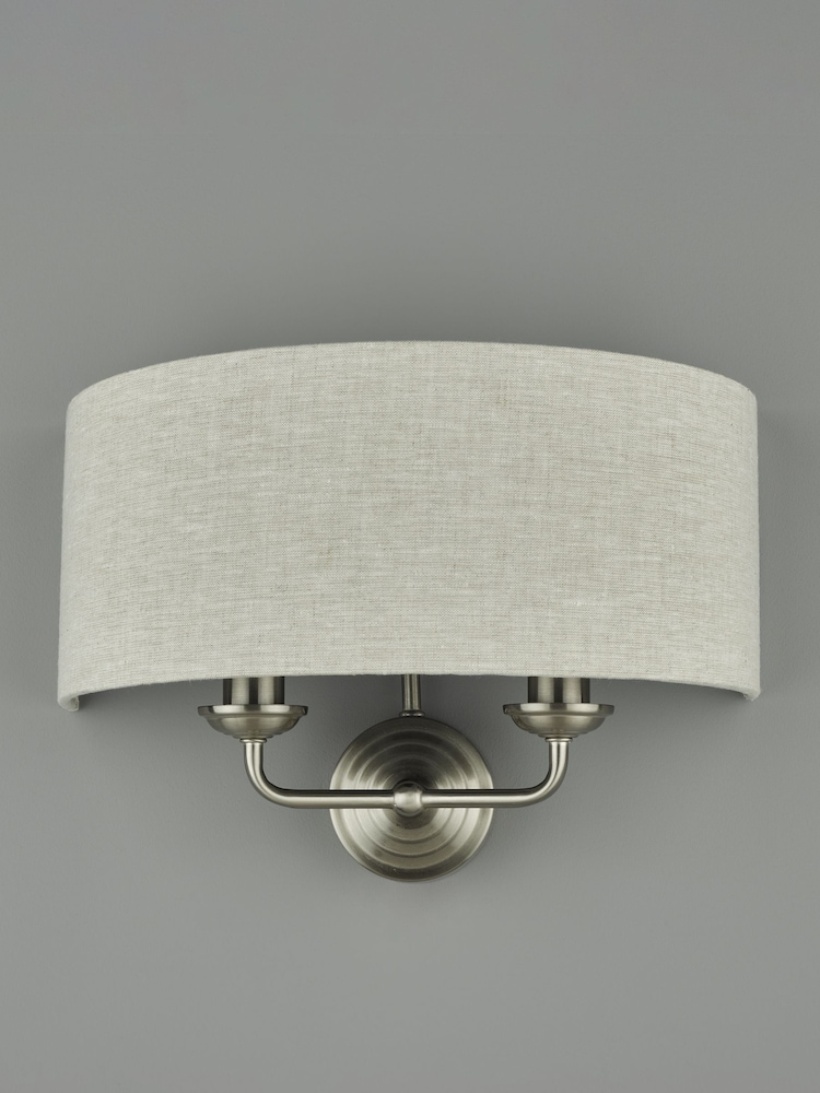 Laura Ashley Satin Nickel Sorrento 2 Light Wall Light Lamp Shade - Image 2 of 5