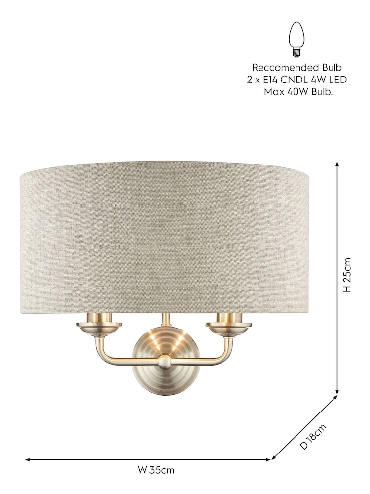 Laura Ashley Satin Nickel Sorrento 2 Light Wall Light Lamp Shade - Image 5 of 5
