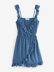 Navy Aztec Mini Wrap Dress - Image 6 of 7