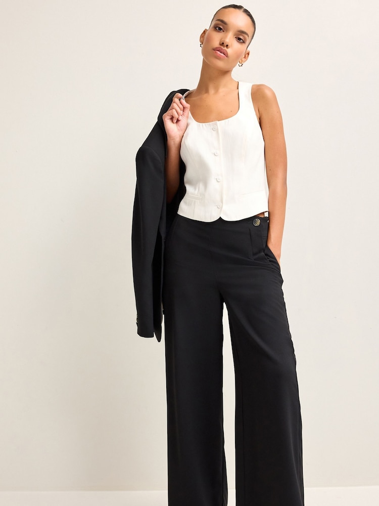 Schwarz - Superweite Tailored-Hose aus Krepp - Bild 1 von 6