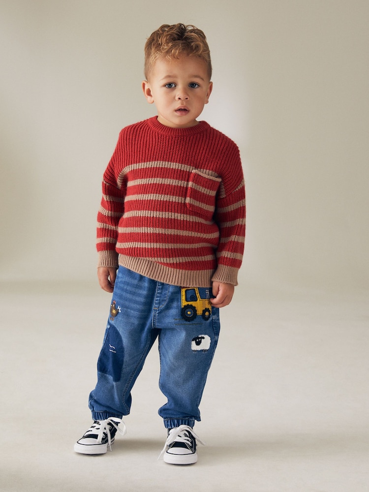 Mid Blue Farmyard Pull-On Cuffed Jeans (3mths-7yrs) - Image 2 of 8