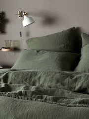 Secret Linen Store Olive Green 100% Linen Oxford Pillowcase - Image 1 of 2