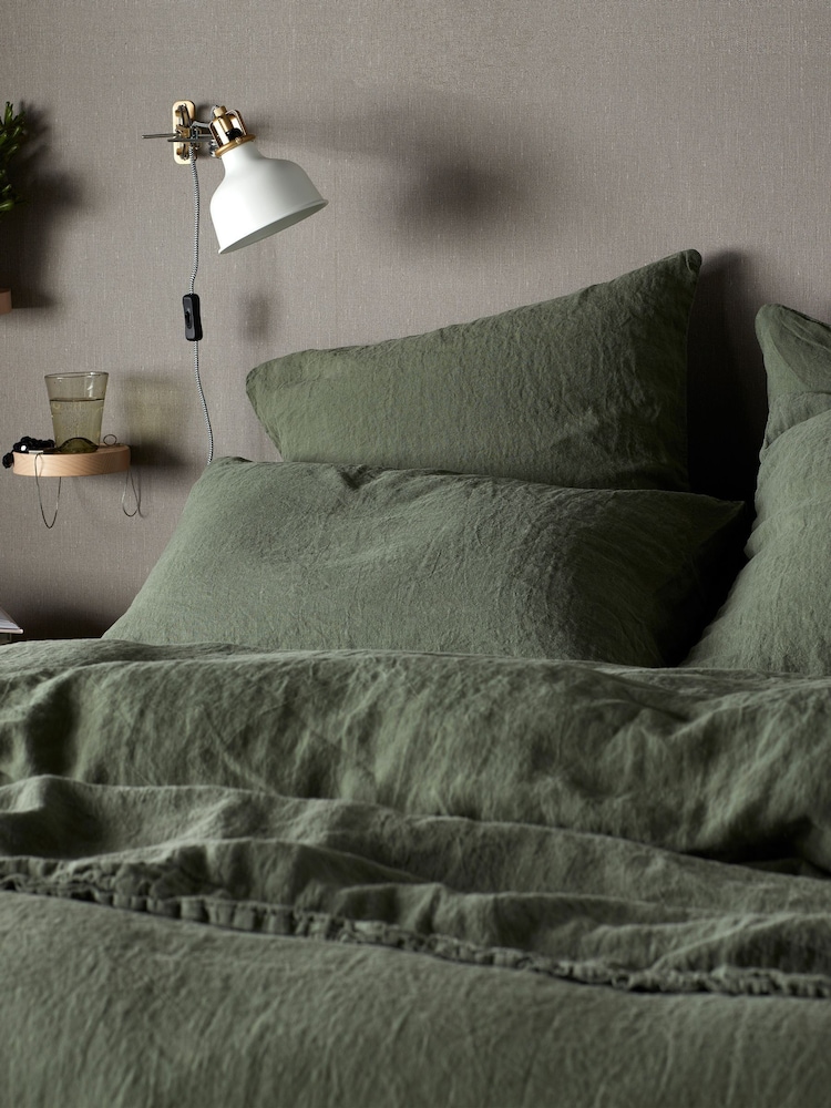Secret Linen Store Olive Green 100% Linen Oxford Pillowcase - Image 1 of 2