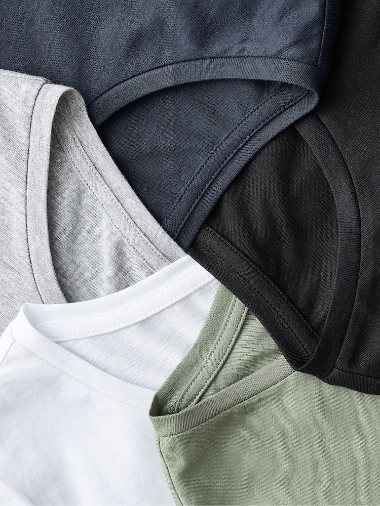 Noir/Blanc/Gris/Bleu/Vert - 100% Coton Manches longues Hauts 5 Lot - Image 15 of 16