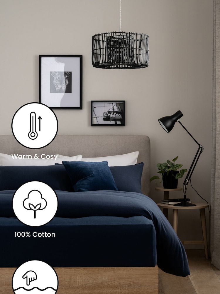 Navy Brushed 100% Cotton Supersoft Deep Fitted Sheet - Image 2 of 5