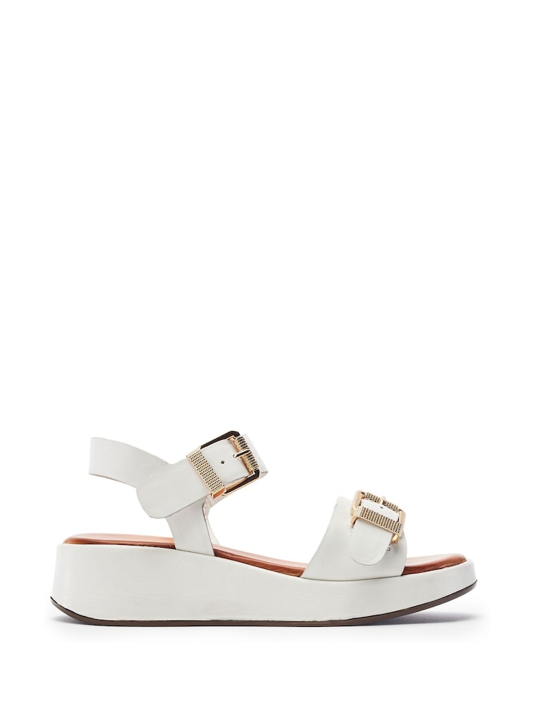 Moda in Pelle White Kaprii Leather Double Buckle Flatform Sandals - Image 1 of 4 Moda in Pelle White Kaprii Leather Double Buckle Flatform Sandals - Image 1 of 4