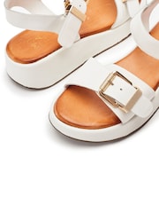 Moda in Pelle White Kaprii Leather Double Buckle Flatform Sandals - Image 3 of 4