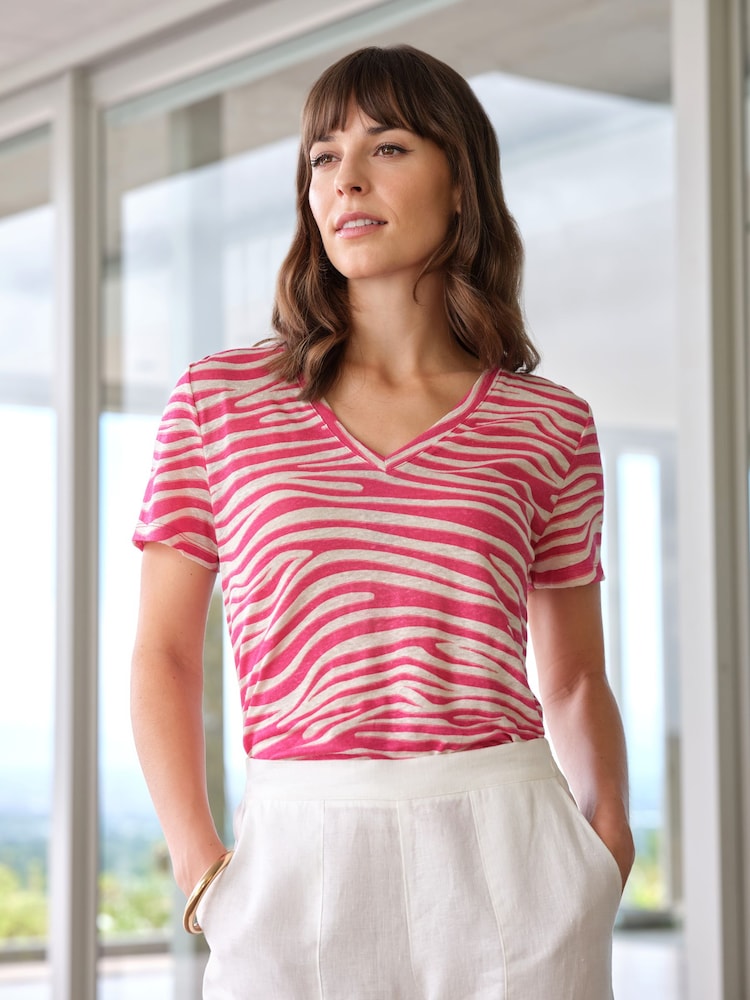 Pink - Pure Collection T-Shirt aus 100% Leinen mit V-Ausschnitt - Bild 1 von 3