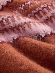 Brown/Pink Fairisle Long Sleeve Standneck Knit Jumper With Wool - Image 3 of 3