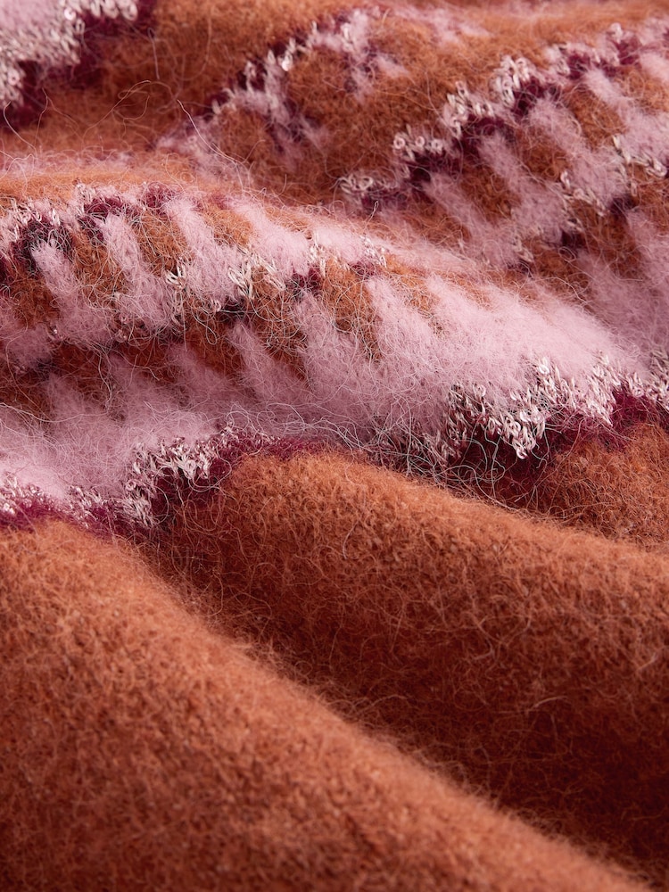 Brown/Pink Fairisle Long Sleeve Standneck Knit Jumper With Wool - Image 7 of 7 Brown/Pink Fairisle Long Sleeve Standneck Knit Jumper With Wool - Image 7 of 7