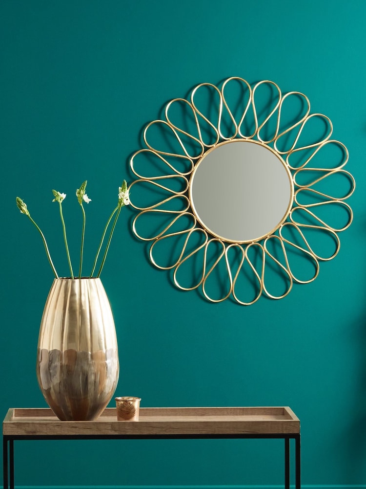 Pacific Gold Antique Gold Metal Petal Design Round Wall Mirror - Image 1 of 2