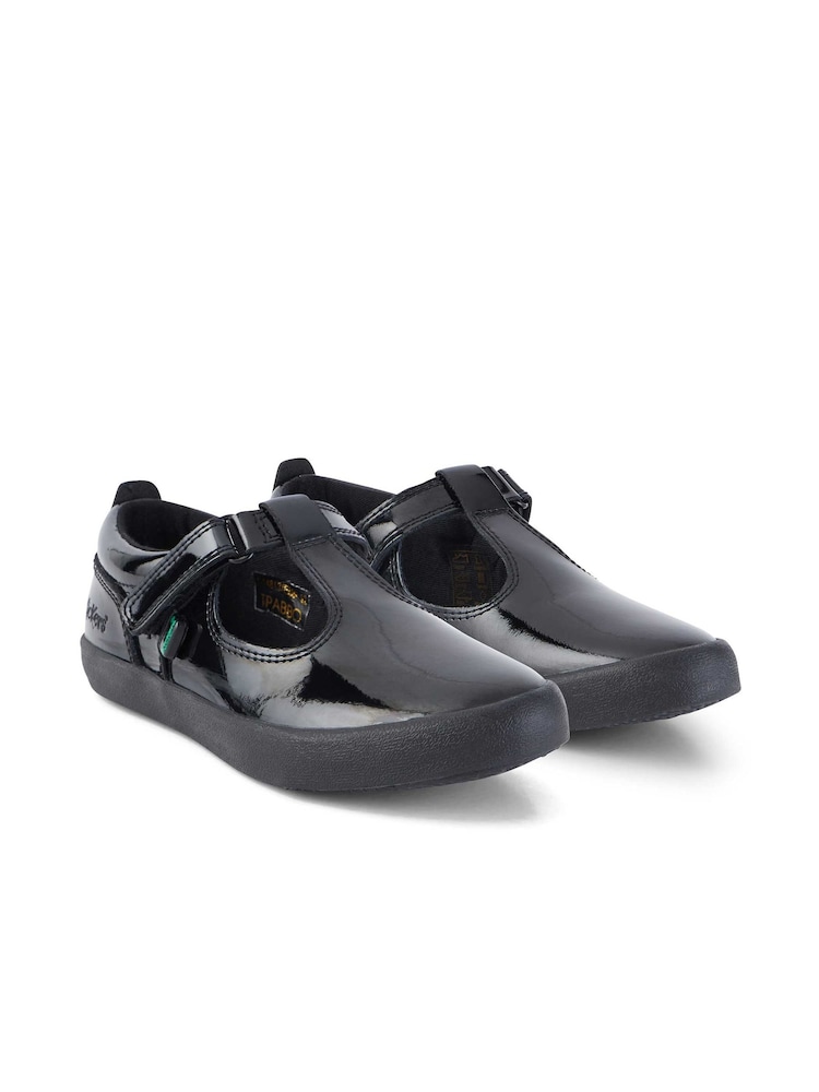 Kickers Black Junior Kariko T-Bar Hook and Loop Patent Leather Shoes - Image 2 of 10