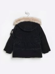 River Island Black Mini Girls Padded Velvet Jacket With Hood - Image 2 of 4