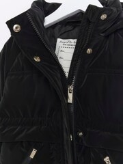 River Island Black Mini Girls Padded Velvet Jacket With Hood - Image 3 of 4