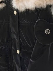 River Island Black Mini Girls Padded Velvet Jacket With Hood - Image 4 of 4