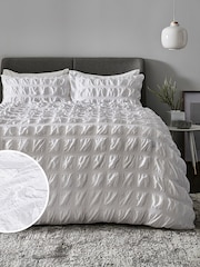 White Seersucker Supersoft Textured Duvet Cover and Pillowcase Set - Image 1 of 4