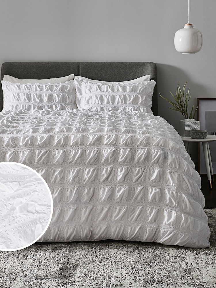 White Seersucker Supersoft Textured Duvet Cover and Pillowcase Set - Image 1 of 4