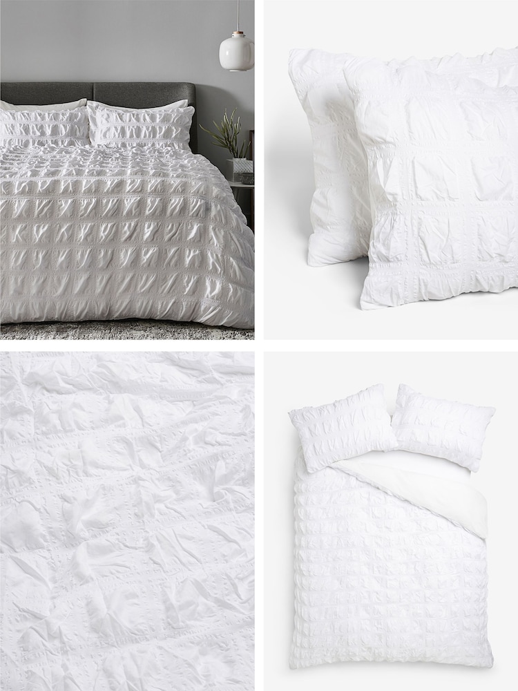White Seersucker Supersoft Textured Duvet Cover and Pillowcase Set - Image 2 of 5 White Seersucker Supersoft Textured Duvet Cover and Pillowcase Set - Image 2 of 5