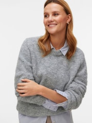 VERO MODA Grey Round Neck Cosy Knitted Jumper - Image 1 of 5