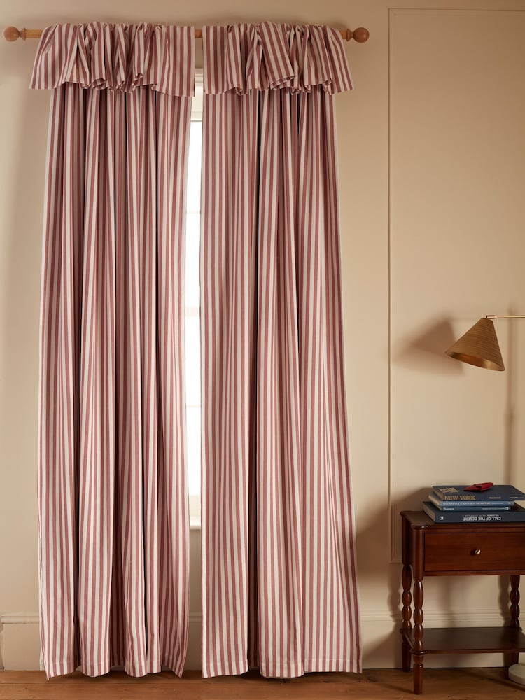 Secret Linen Store Red Judy Stripe Frill Looptop Blackout Curtains - Image 1 of 3 Secret Linen Store Red Judy Stripe Frill Looptop Blackout Curtains - Image 1 of 3