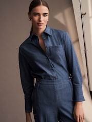 Blue Denim Look Tailored Shirt - Image 1 of 7