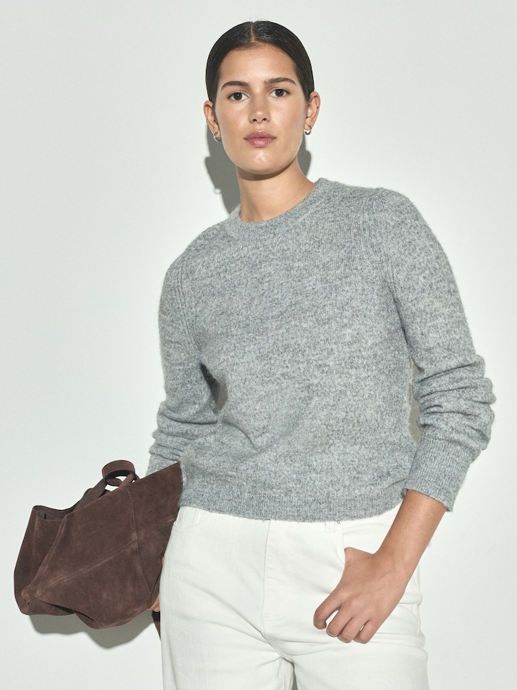 Grey Crew Neck Long Sleeve Knitted Jumper - Image 1 of 4 Grey Crew Neck Long Sleeve Knitted Jumper - Image 1 of 4