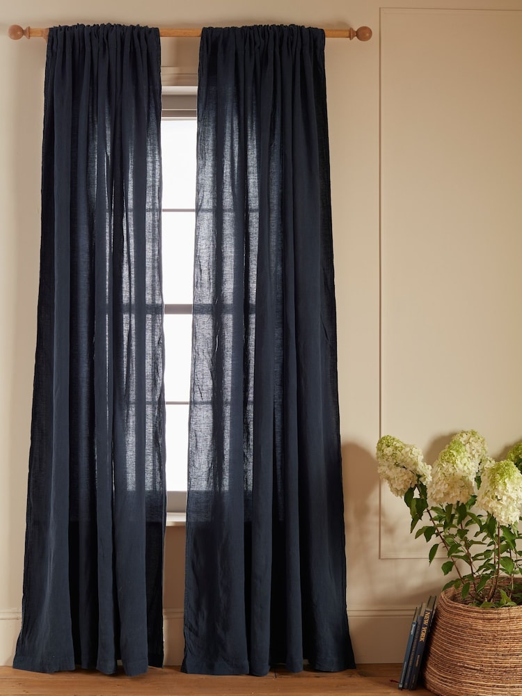 Cortina individual de lino 100 % con bucles y cabecera para barra de Secret Linen Store - Imagen 1 de 2