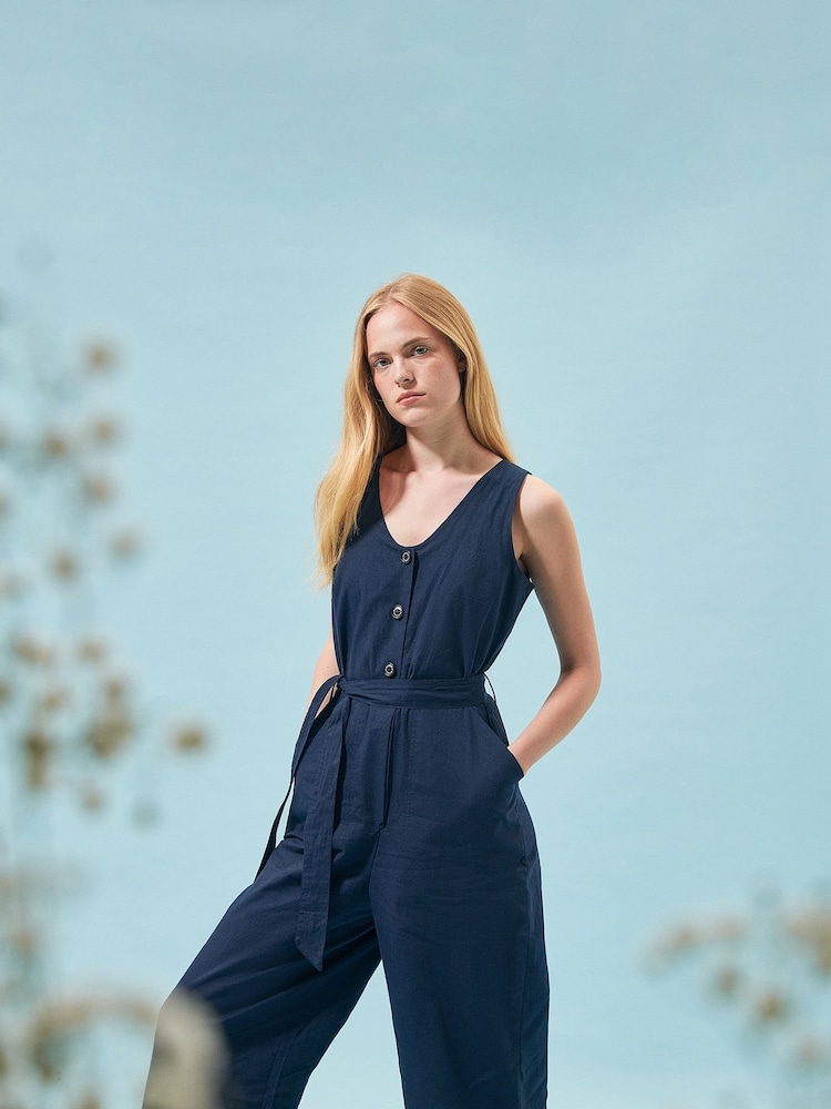 Barbour® Navy Penrose Cotton/Linen Mix Jumpsuit - Image 1 of 15 Barbour® Navy Penrose Cotton/Linen Mix Jumpsuit - Image 1 of 15