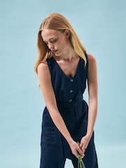 Barbour® Navy Penrose Cotton/Linen Mix Jumpsuit - Image 3 of 15