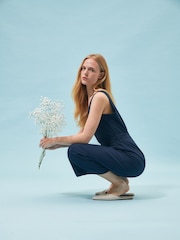 Barbour® Navy Penrose Cotton/Linen Mix Jumpsuit - Image 4 of 15