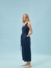 Barbour® Navy Penrose Cotton/Linen Mix Jumpsuit - Image 6 of 15