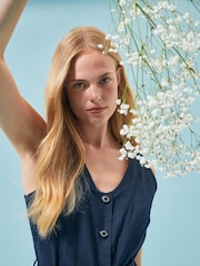 Barbour® Navy Penrose Cotton/Linen Mix Jumpsuit - Image 7 of 15