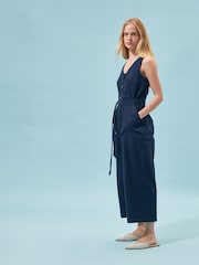 Barbour® Navy Penrose Cotton/Linen Mix Jumpsuit - Image 8 of 15